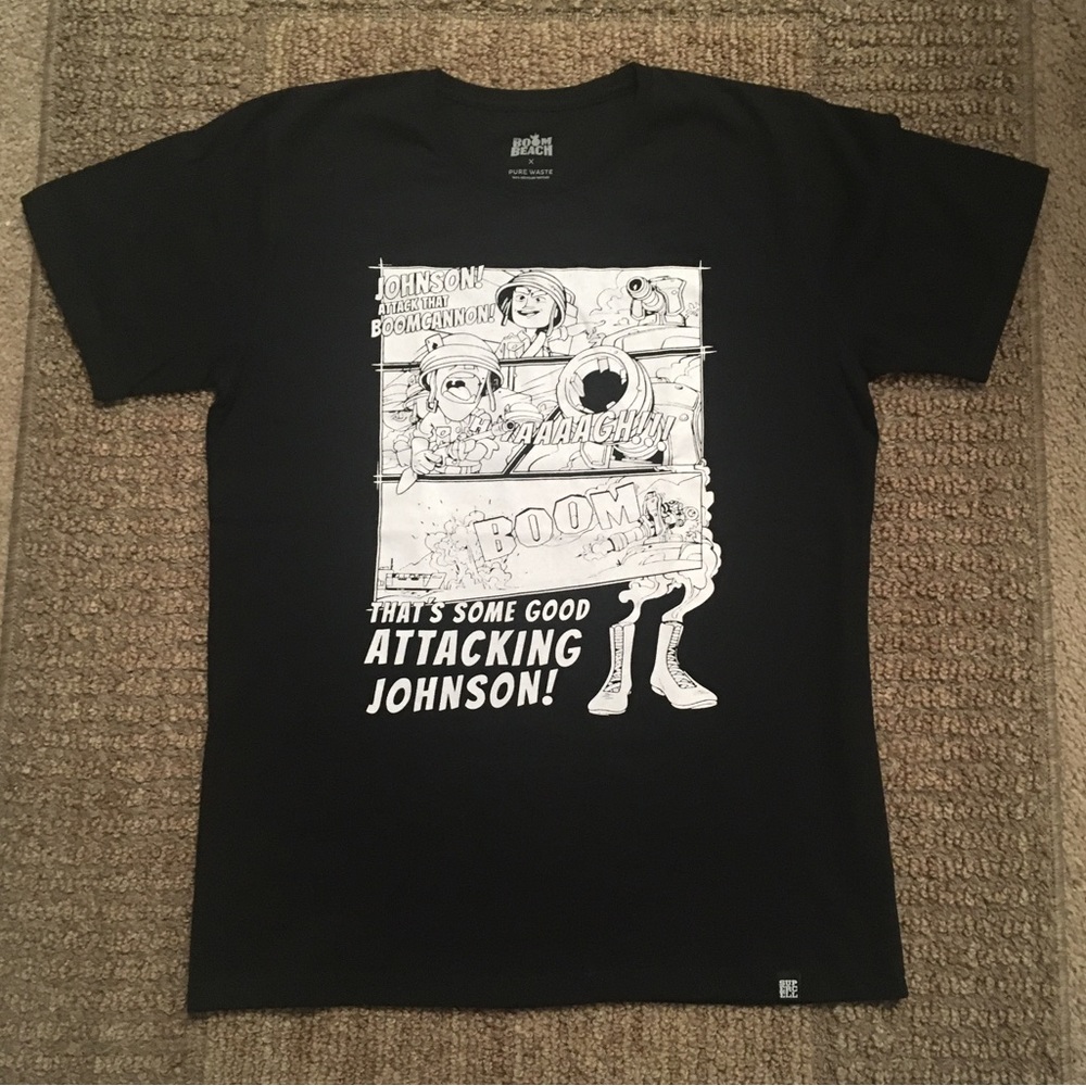 Boom Beach NEW shirt Small Pure Waste graphic screenprint computer game Teeshirt